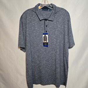 Perry Ellis Mens Slub Polo Shirt Blue Large Short Sleeve Moisture Wicking NWT
